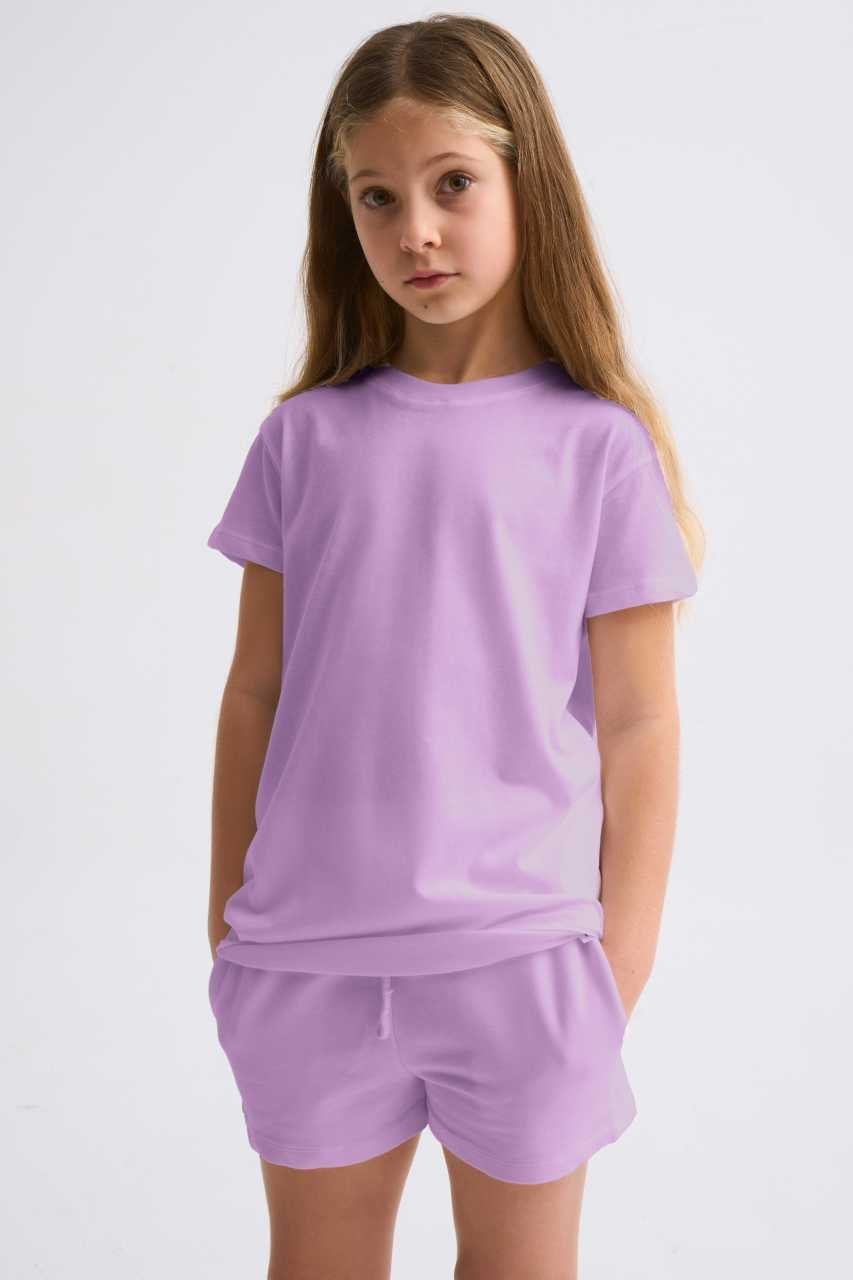 Organik Kısa Kollu Kız Çocuk Tişört - Lila