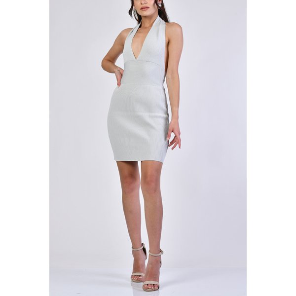 Boyundan Geçmeli Arkası Bağcıklı Elbise  - Gri Gri - Standart