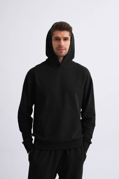 Organik Kapüşonlu Uzun Kollu Erkek Sweatshirt - Siyah Siyah - M