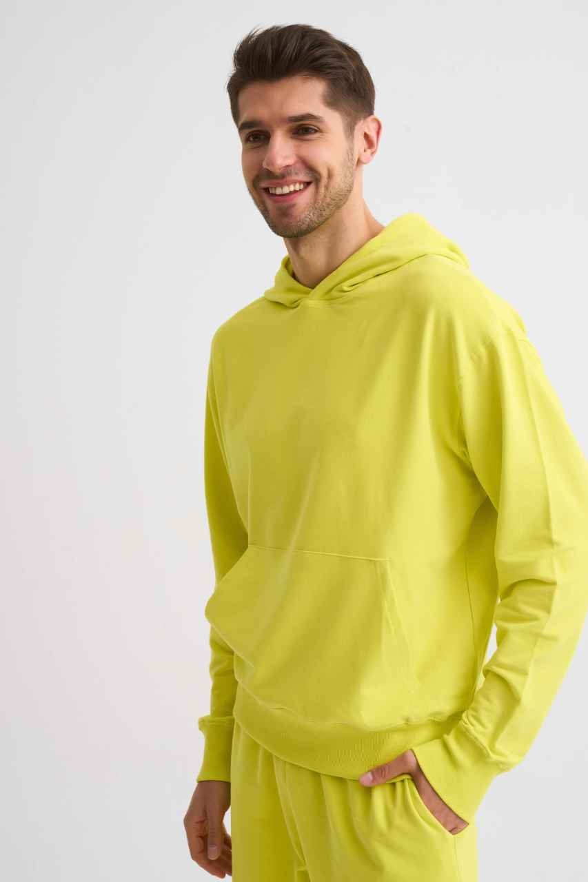 Organik Kapüşonlu Uzun Kollu Erkek Sweatshirt - Sarı Sarı - M