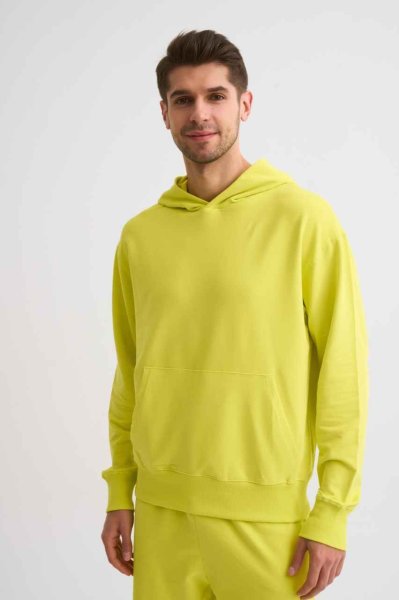 Organik Kapüşonlu Uzun Kollu Erkek Sweatshirt - Sarı Sarı - M