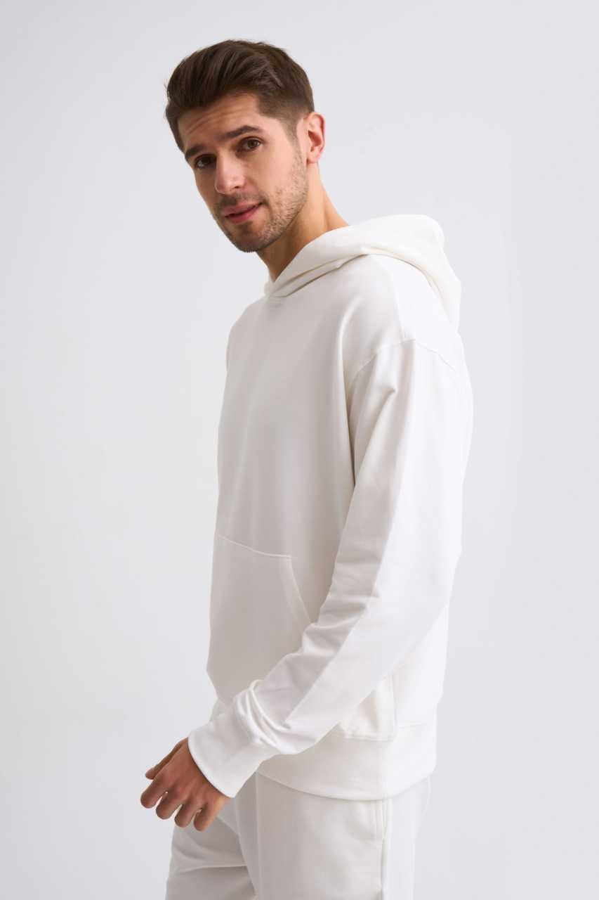 Organik Kapüşonlu Uzun Kollu Erkek Sweatshirt - Ekru Ekru - XL
