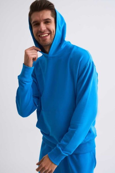 Organik Kapüşonlu Uzun Kollu Erkek Sweatshirt - Mavi Mavi - L