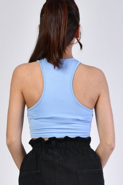Fermuarlı Crop Bluz  - Mavi Mavi - M