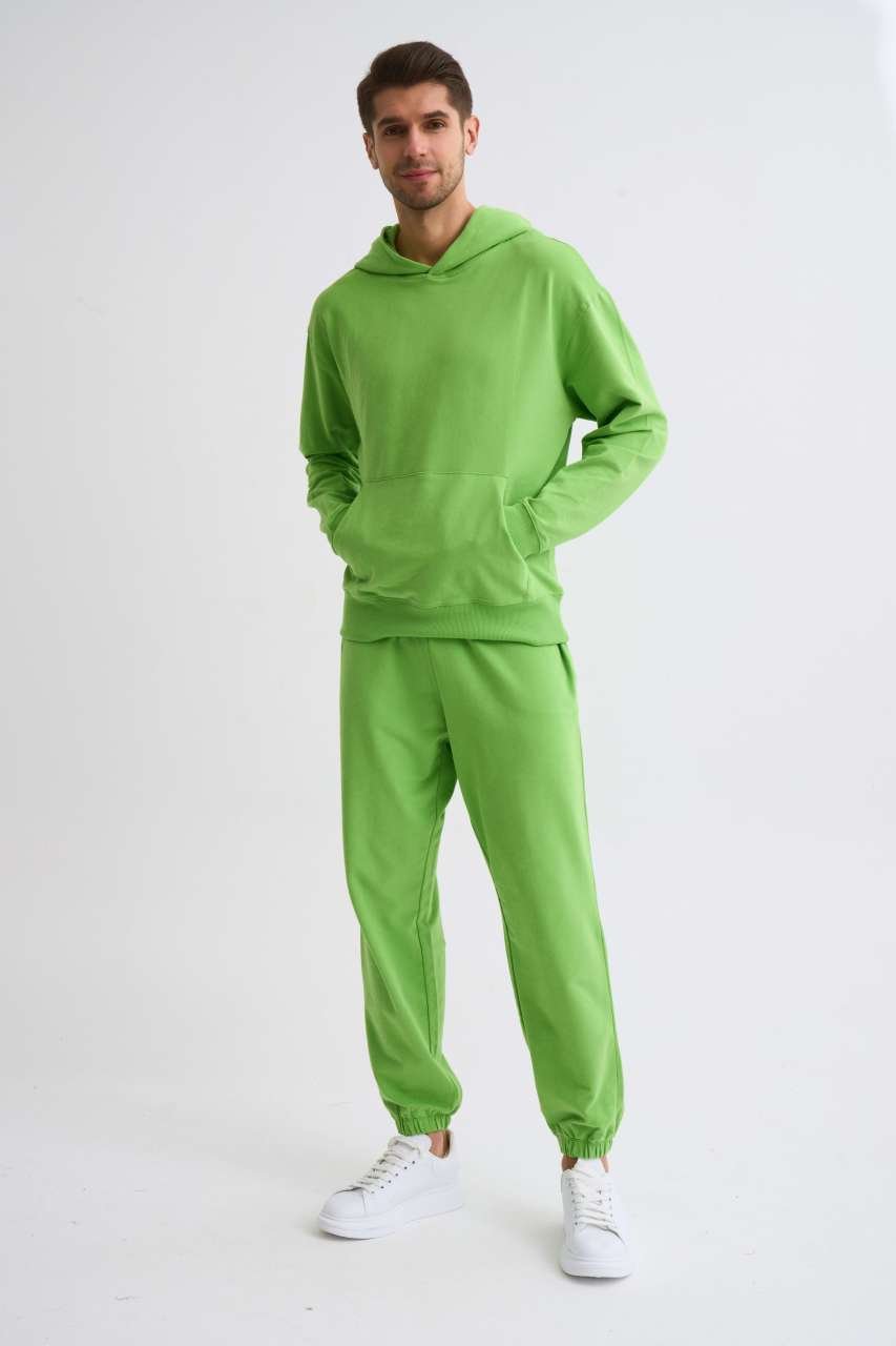 Organik Kapüşonlu Uzun Kollu Erkek Sweatshirt - Yeşil Yeşil - M