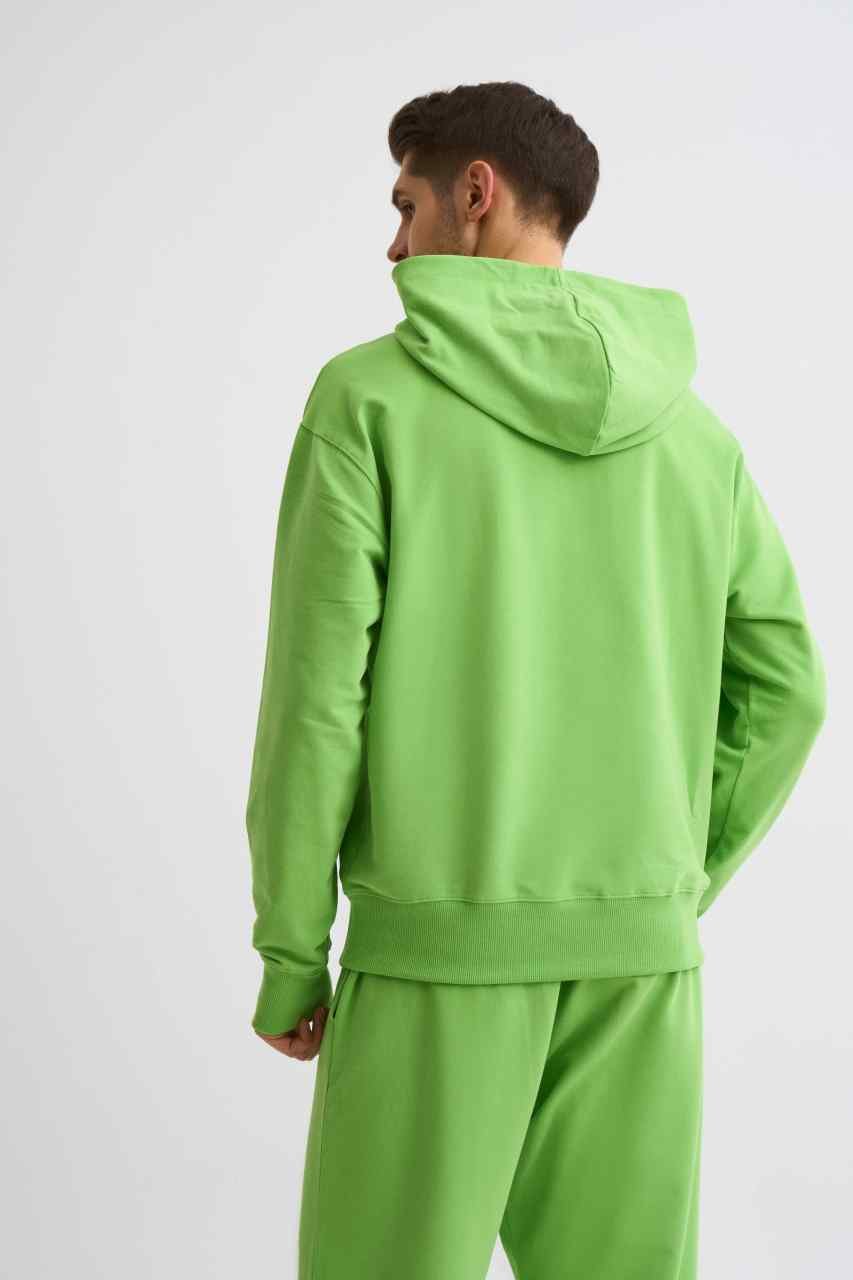 Organik Kapüşonlu Uzun Kollu Erkek Sweatshirt - Yeşil Yeşil - S