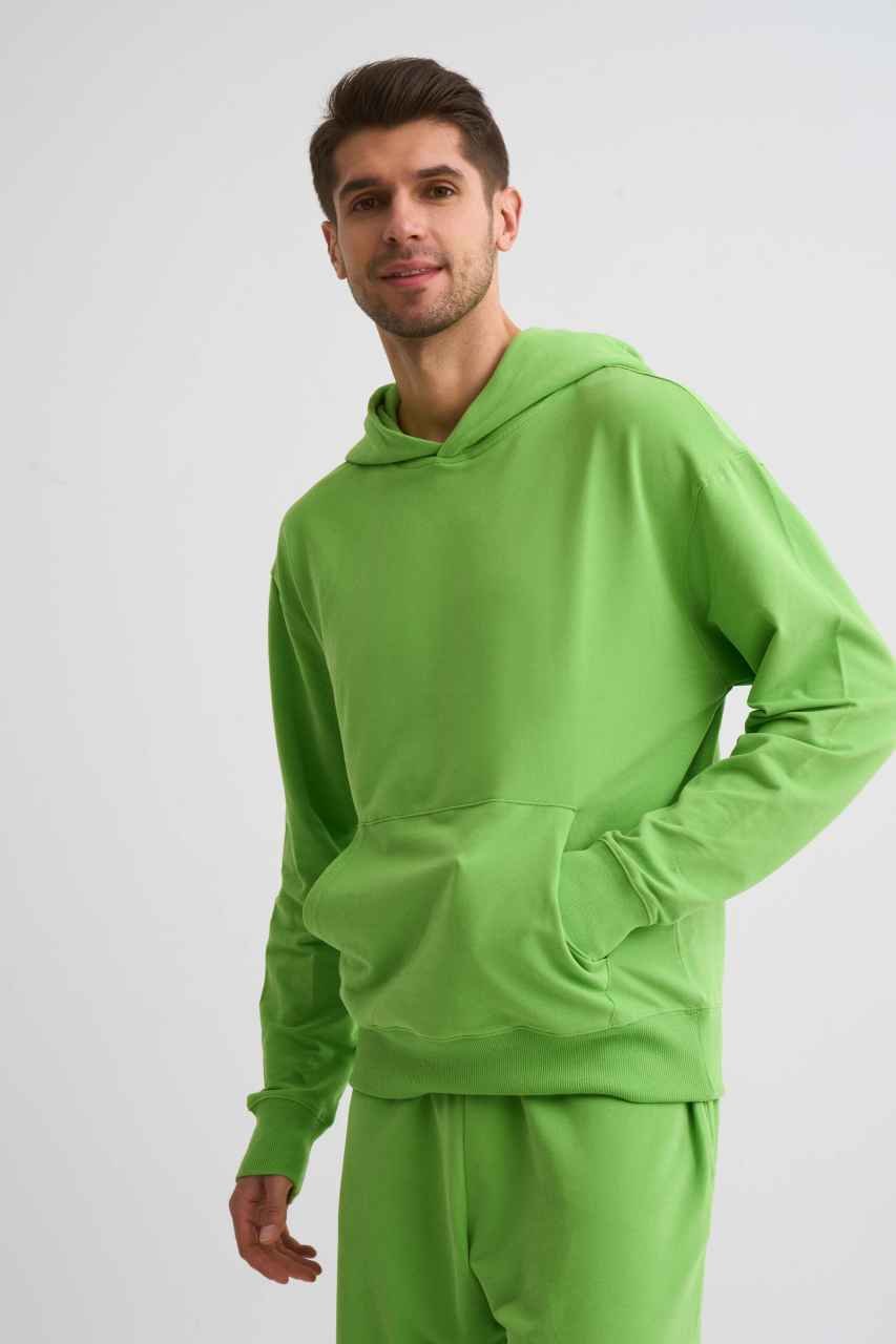 Organik Kapüşonlu Uzun Kollu Erkek Sweatshirt - Yeşil Yeşil - XL