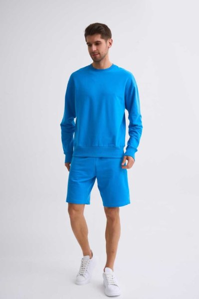 Organik Uzun Kollu Yuvarlak Yaka Erkek Sweatshirt - Mavi Mavi - M