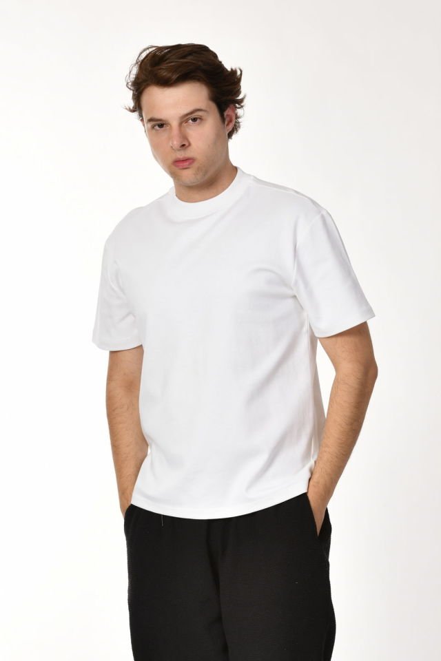 Zegy Bisiklet Yaka Kısa Kollu Erkek Tişört - Beyaz