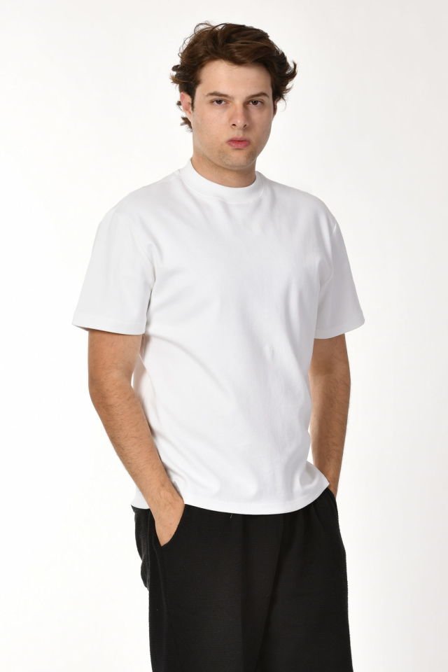 Zegy Bisiklet Yaka Kısa Kollu Erkek Tişört - Beyaz