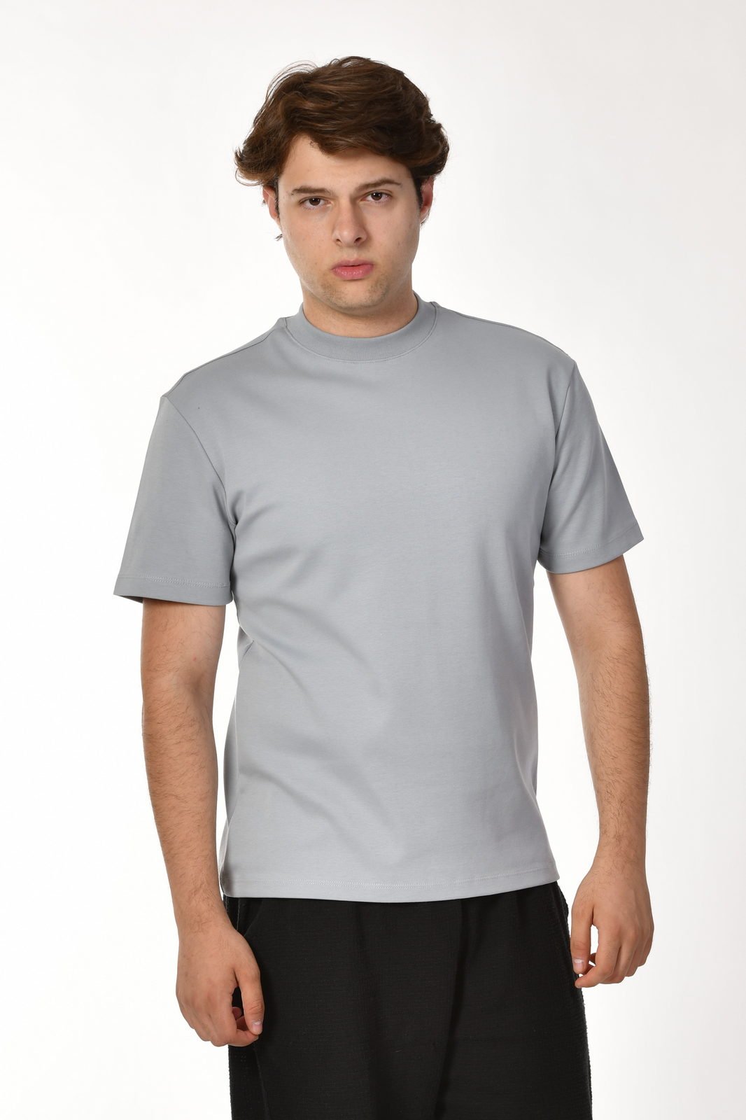 Zegy Bisiklet Yaka Kısa Kollu Erkek Tişört  - Gri