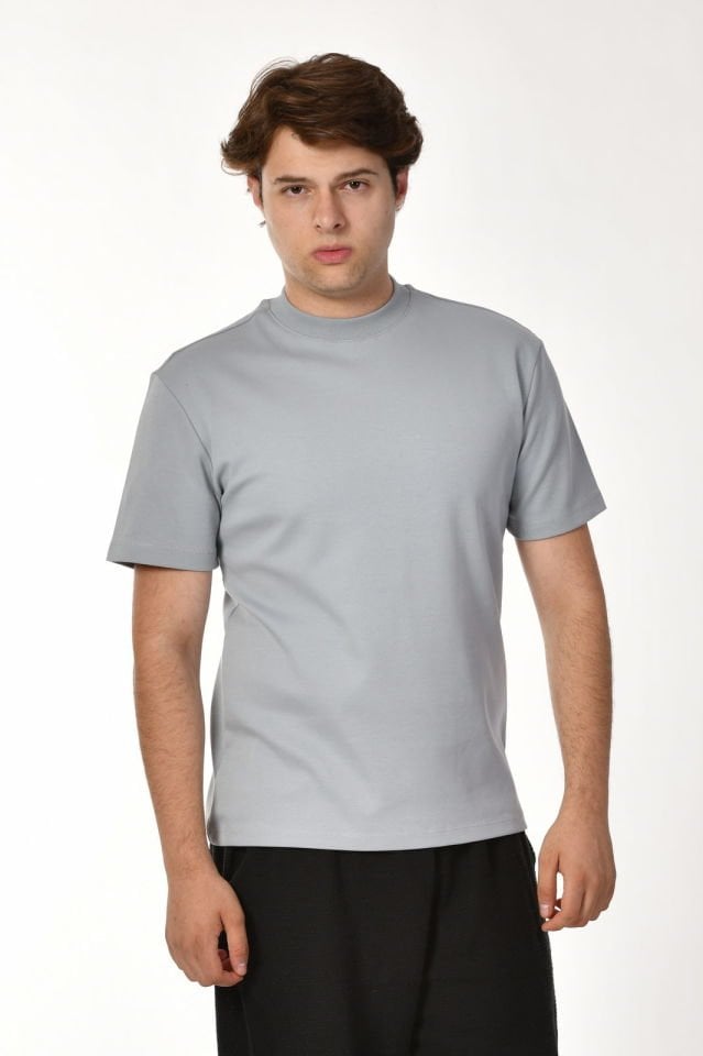 Zegy Bisiklet Yaka Kısa Kollu Erkek Tişört  - Gri