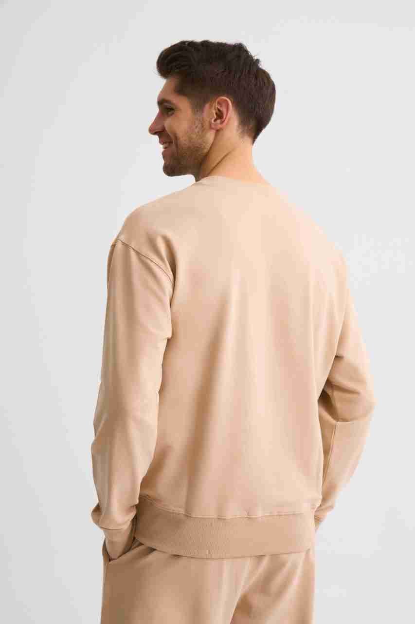 Organik Uzun Kollu Yuvarlak Yaka Erkek Sweatshirt - Bej Bej - M
