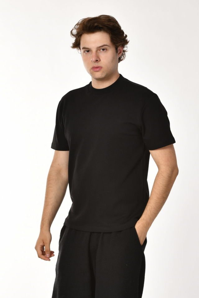 Zegy Bisiklet Yaka Kısa Kollu Erkek Tişört  - Siyah