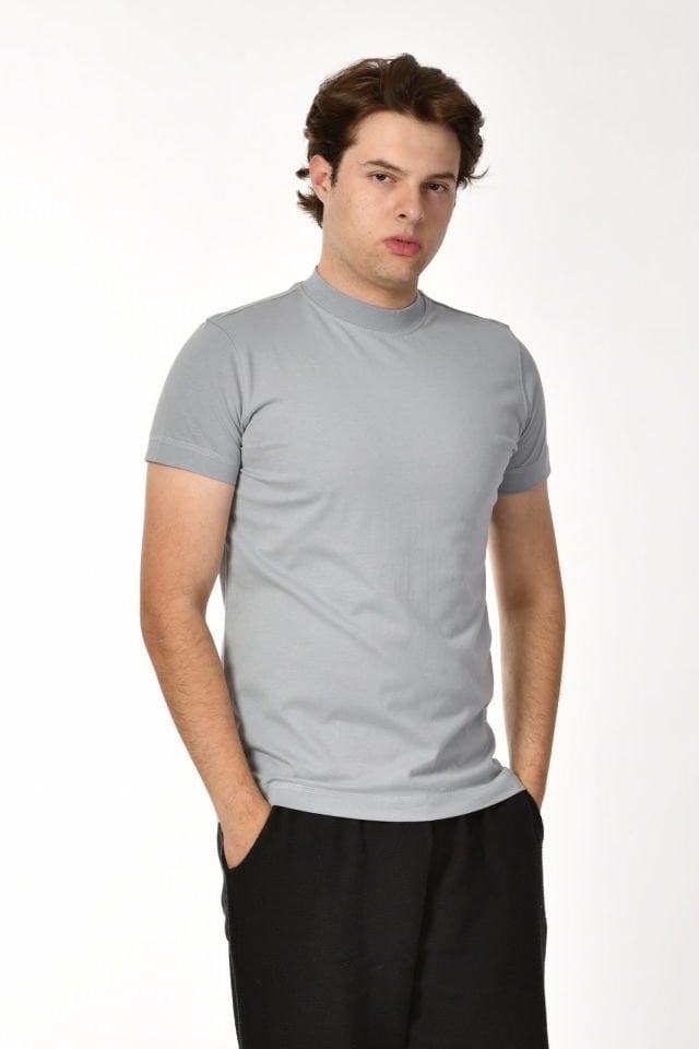 Zegy Bisiklet Yaka Kısa Kollu Erkek Tişört  - Gri