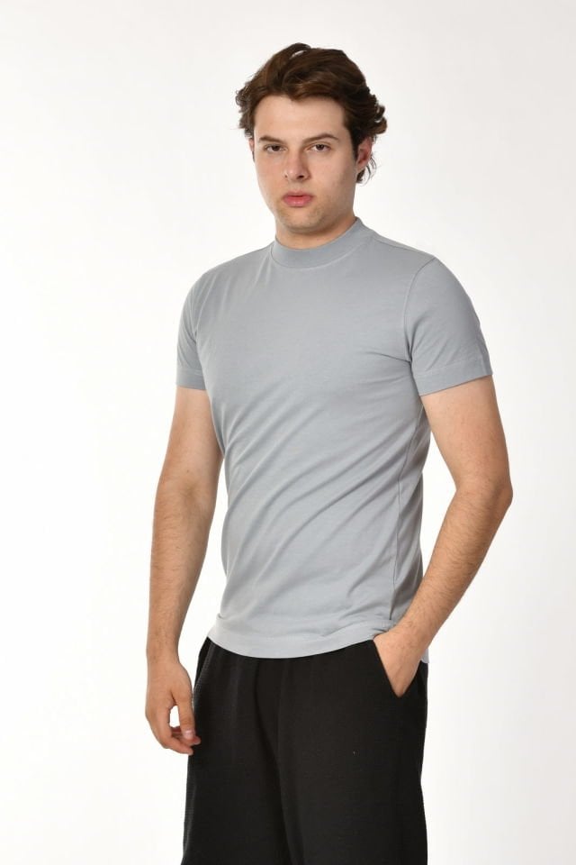 Zegy Bisiklet Yaka Kısa Kollu Erkek Tişört  - Gri