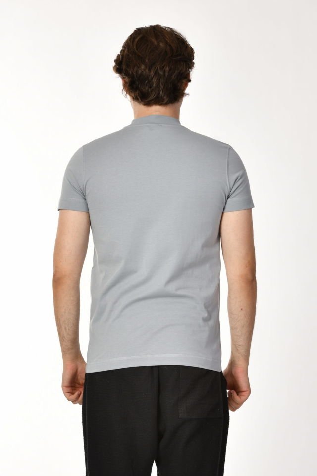 Zegy Bisiklet Yaka Kısa Kollu Erkek Tişört  - Gri