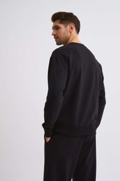 Organik Uzun Kollu Yuvarlak Yaka Erkek Sweatshirt - Siyah Siyah - M