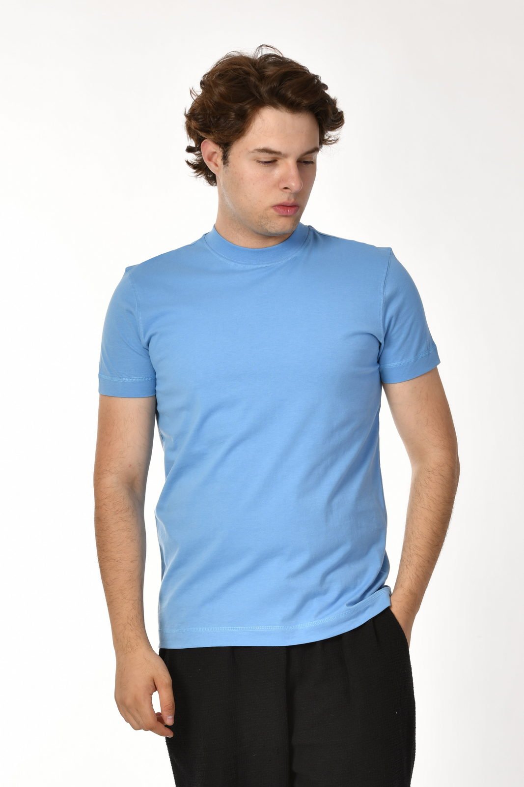 Zegy Bisiklet Yaka Kısa Kollu Erkek Tişört - Mavi