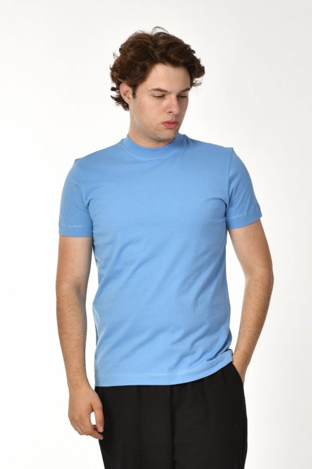 Zegy Bisiklet Yaka Kısa Kollu Erkek Tişört - Mavi