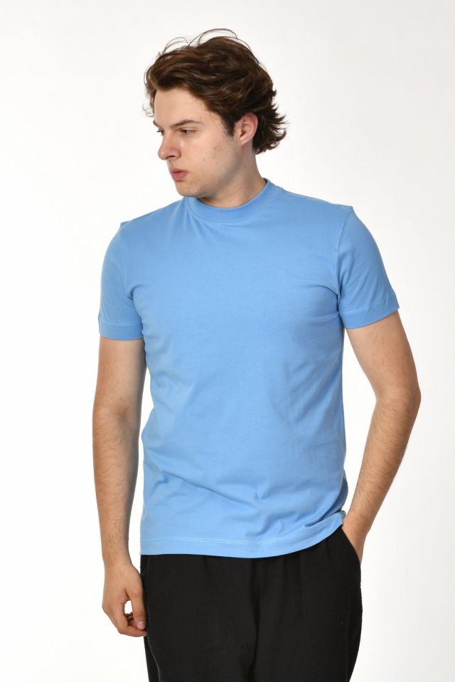 Zegy Bisiklet Yaka Kısa Kollu Erkek Tişört - Mavi