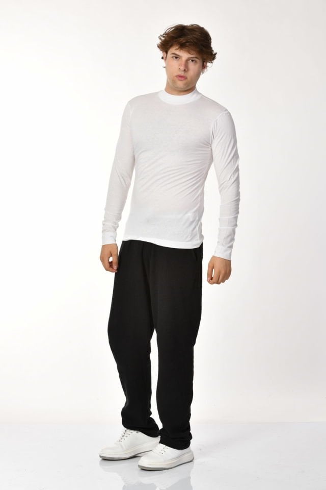 Zegy Bisiklet Yaka Uzun Kollu Erkek Tişört  - Beyaz