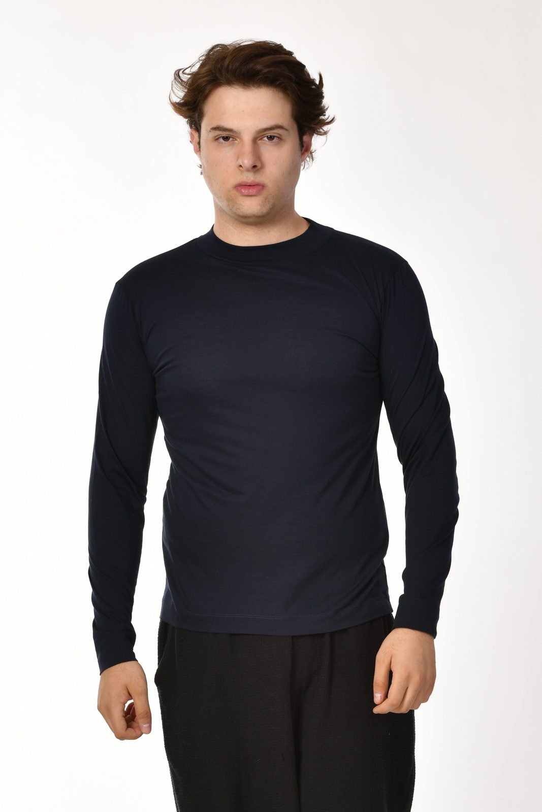 Zegy Bisiklet Yaka Uzun Kollu Erkek Tişört  - Lacivert