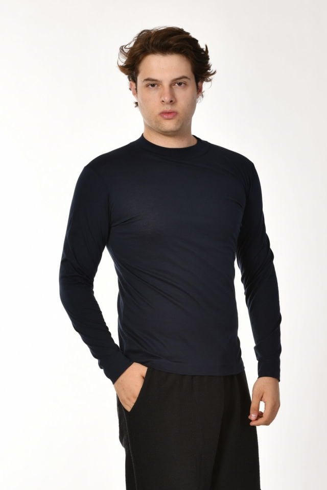 Zegy Bisiklet Yaka Uzun Kollu Erkek Tişört  - Lacivert