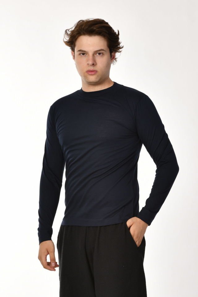 Zegy Bisiklet Yaka Uzun Kollu Erkek Tişört  - Lacivert