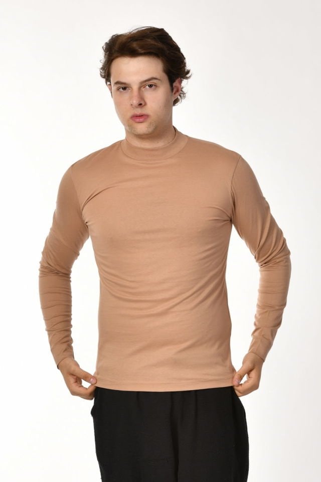 Zegy Bisiklet Yaka Uzun Kollu Erkek Tişört  - Camel