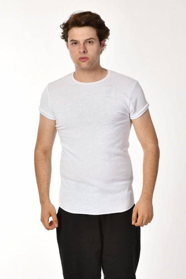 Zegy Bisiklet Yaka Kısa Kollu Erkek Tişört  - Beyaz