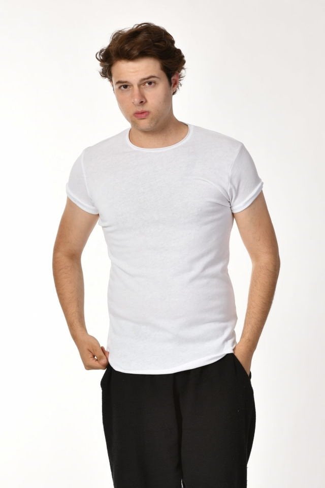 Zegy Bisiklet Yaka Kısa Kollu Erkek Tişört  - Beyaz