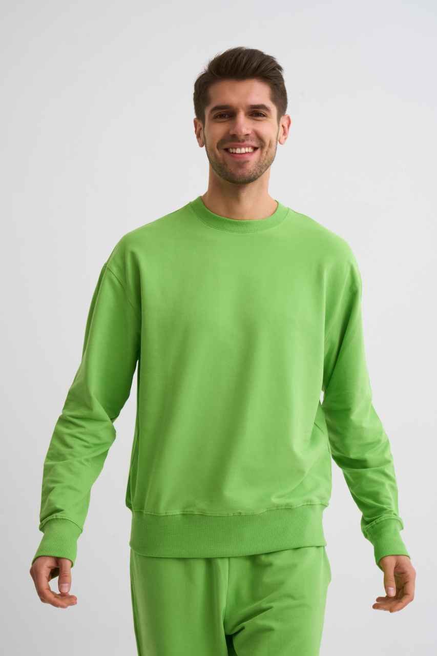 Organik Uzun Kollu Yuvarlak Yaka Erkek Sweatshirt - Yeşil Yeşil - S