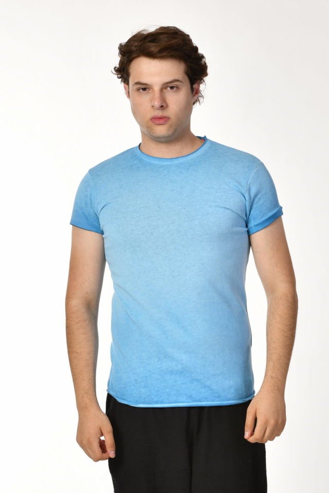 Zegy Bisiklet Yaka Kısa Kollu Erkek Tişört  - Mavi
