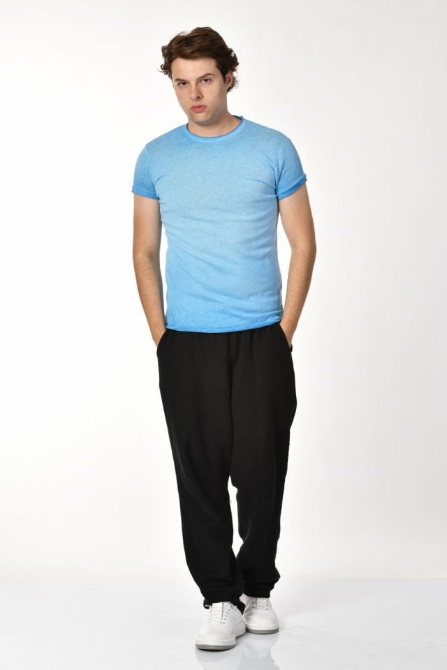 Zegy Bisiklet Yaka Kısa Kollu Erkek Tişört  - Mavi