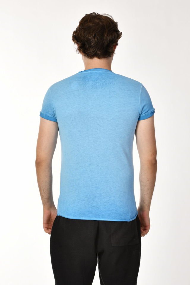 Zegy Bisiklet Yaka Kısa Kollu Erkek Tişört  - Mavi