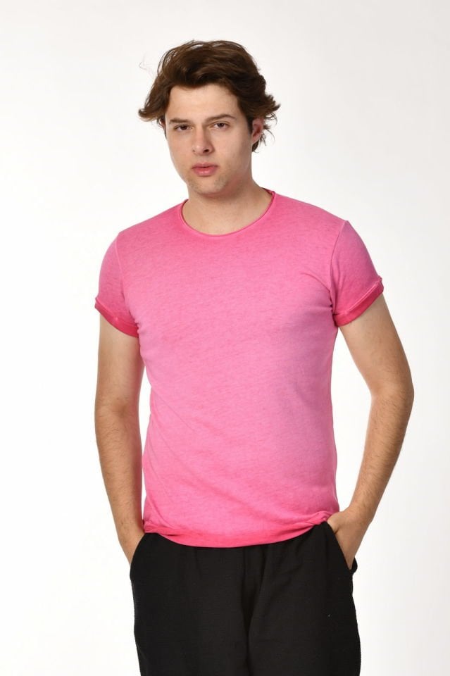 Zegy Bisiklet Yaka Kısa Kollu Erkek Tişört  - Pembe