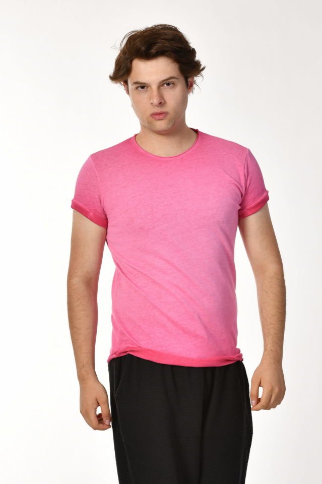 Zegy Bisiklet Yaka Kısa Kollu Erkek Tişört  - Pembe