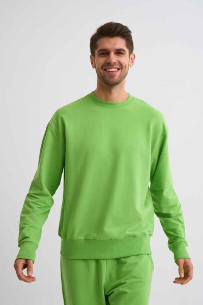 Organik Uzun Kollu Yuvarlak Yaka Erkek Sweatshirt - Yeşil Yeşil - XXL