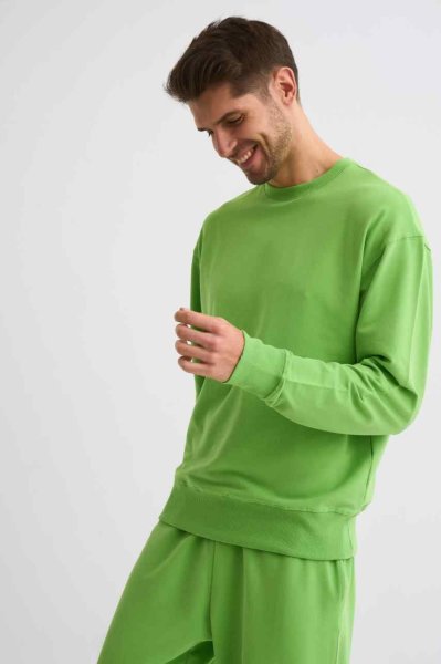 Organik Uzun Kollu Yuvarlak Yaka Erkek Sweatshirt - Yeşil Yeşil - XXL