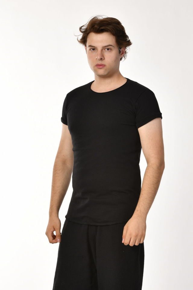 Zegy Bisiklet Yaka Kısa Kollu Erkek Tişört  - Siyah