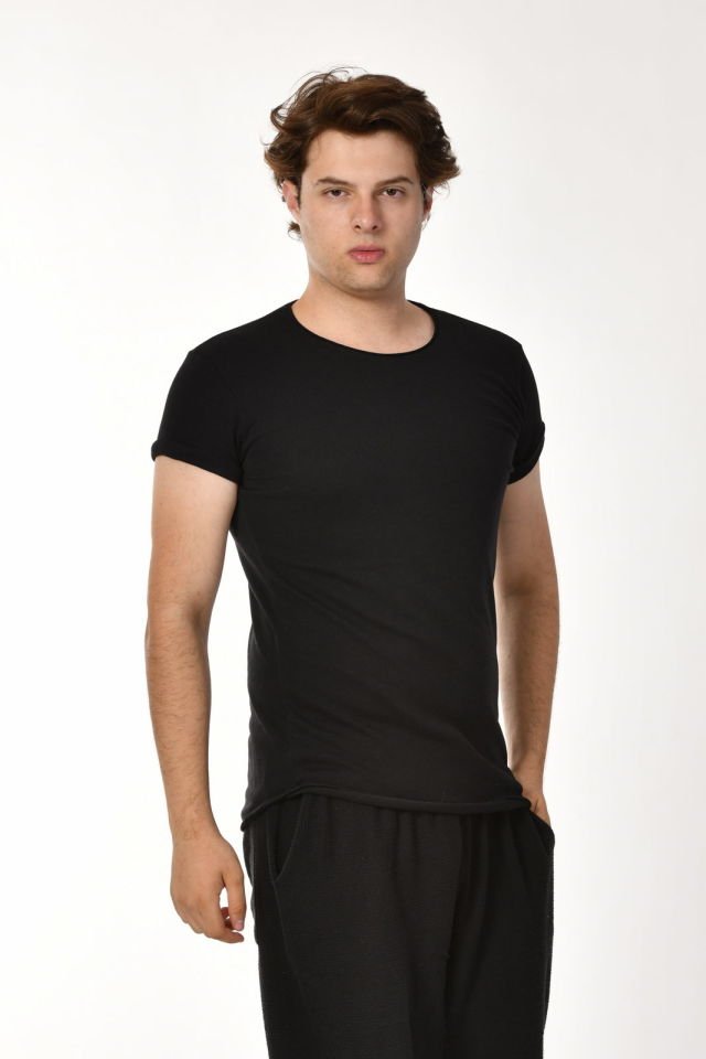 Zegy Bisiklet Yaka Kısa Kollu Erkek Tişört  - Siyah