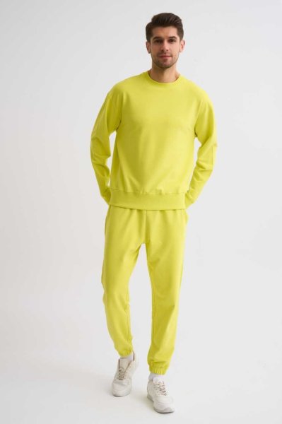 Organik Uzun Kollu Yuvarlak Yaka Erkek Sweatshirt - Sarı Sarı - S