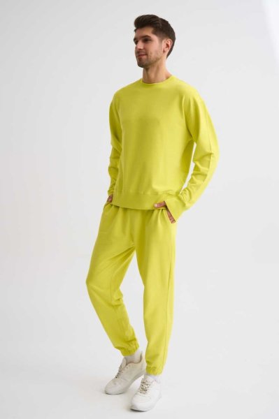 Organik Uzun Kollu Yuvarlak Yaka Erkek Sweatshirt - Sarı Sarı - S