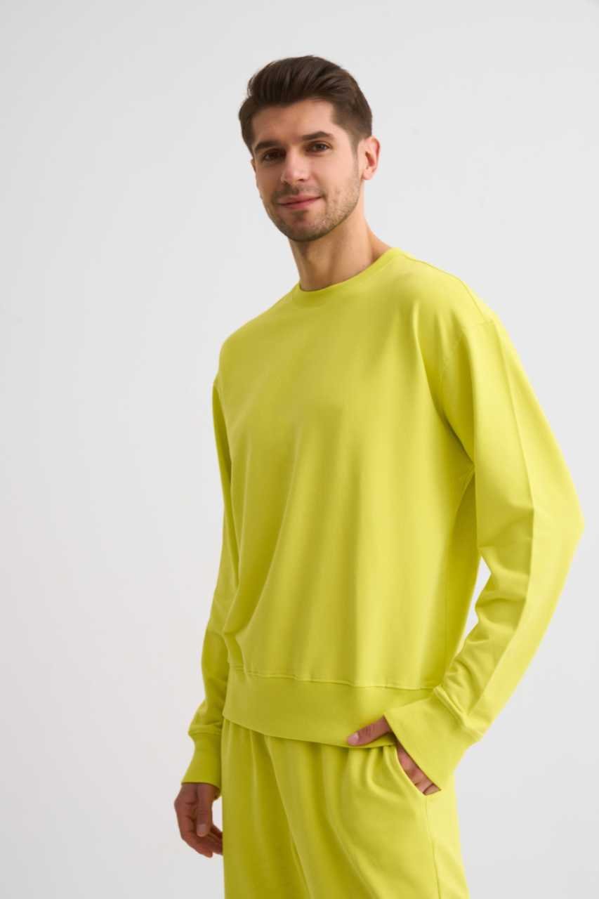 Organik Uzun Kollu Yuvarlak Yaka Erkek Sweatshirt - Sarı Sarı - XL