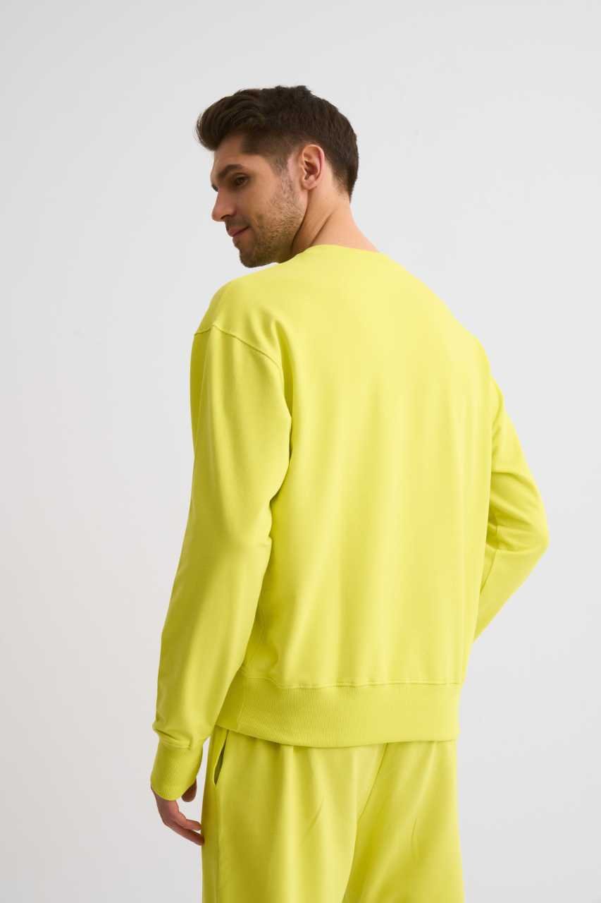 Organik Uzun Kollu Yuvarlak Yaka Erkek Sweatshirt - Sarı Sarı - XL