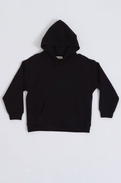 Organik Kapüşonlu Uzun Kollu Kız Çocuk Sweatshirt - Siyah Siyah - 10-12