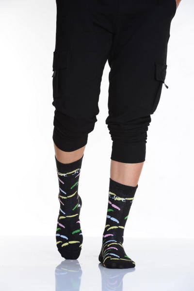 Çok Renkli Desenli Erkek Soket Çorabı Siyah E213