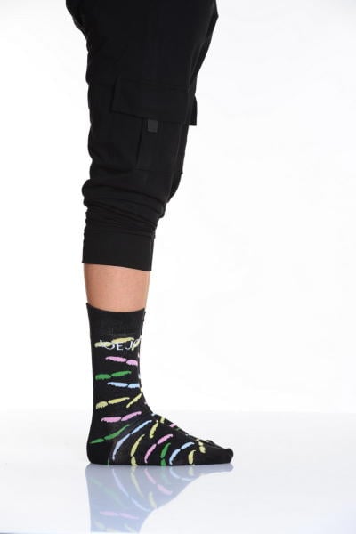Çok Renkli Desenli Erkek Soket Çorabı Siyah E213