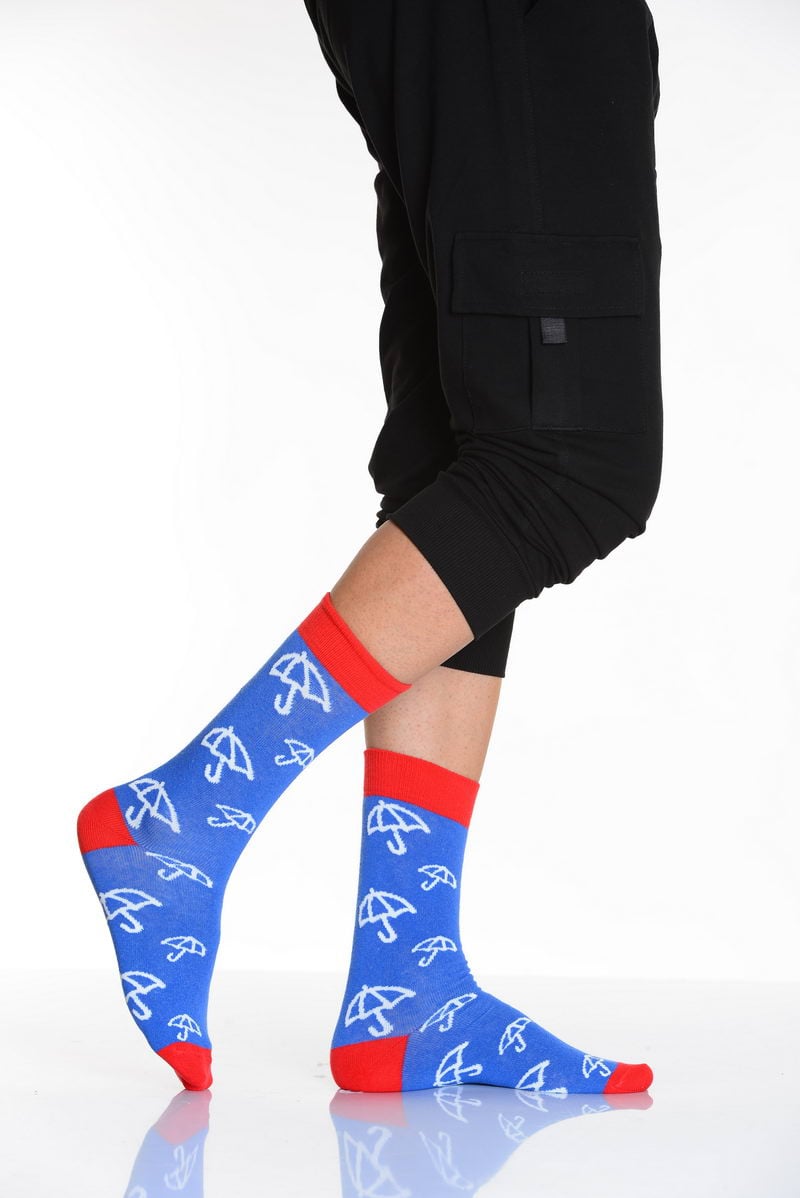 Şemsiye Desenli Renkli Erkek Soket Çorabı Mavi E213